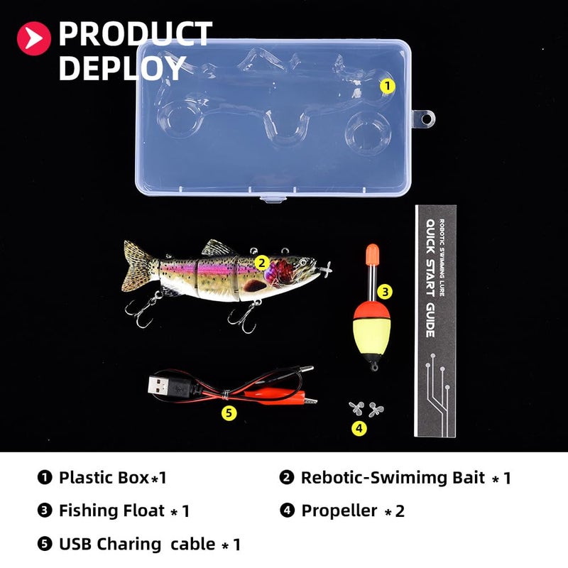 watalure Robotic Swimming Fishing Electric Lures 5.12" USB Rechargeable LED Light Wobbler Multi Jointed Swimbaits Hard Lures Fishing Tackle (Rainbow Shad) - Image 5